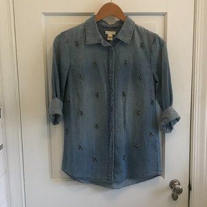 J. Crew Jeweled Chambray Shirt Size 2